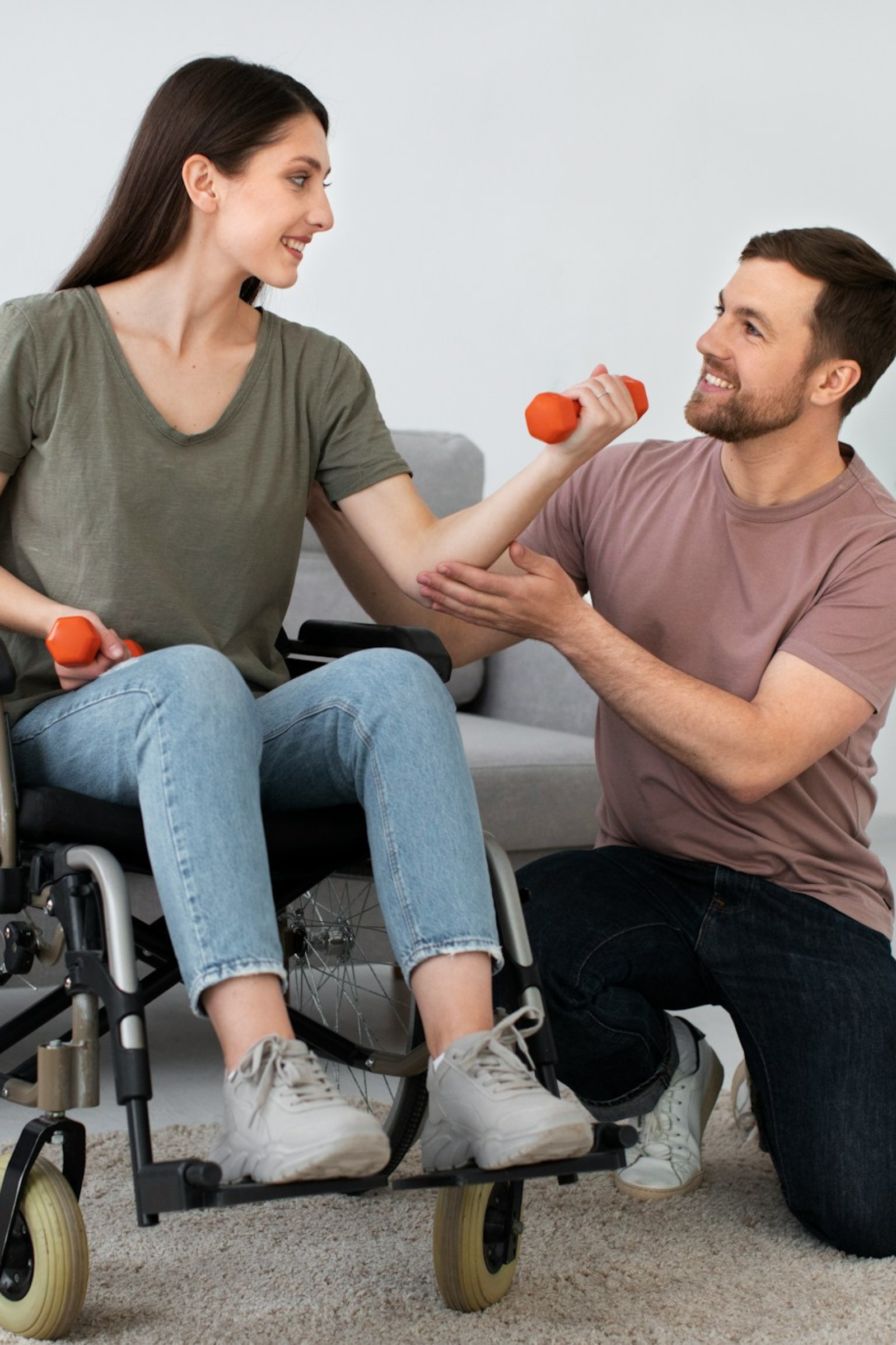 Support worker assisting clients